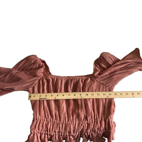 ASTR The Label Smocked Cropped Long Sleeve Bell Sleeve Top Women’s Small - Picture 5 of 9